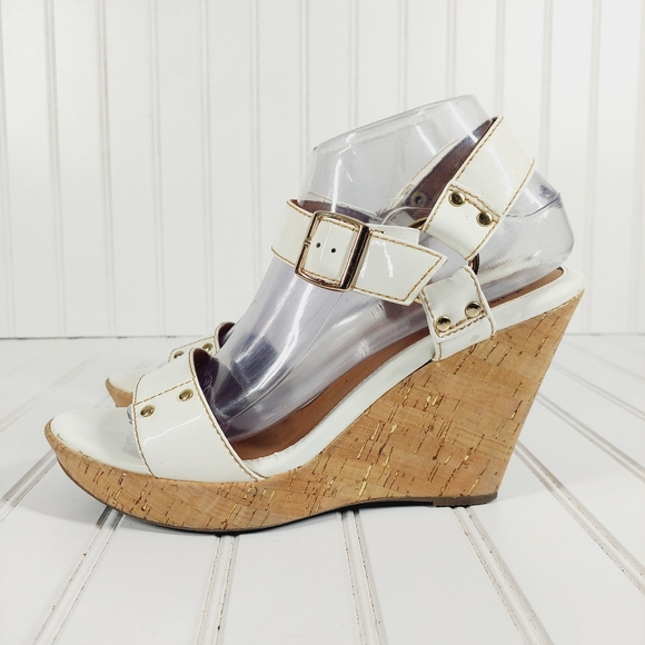 Sofft Shoes - Sofft Cara Open Toe Ankle Buckle Strap Summer Leather White Wedge Sandals A663